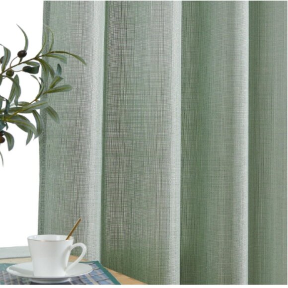 Jinchan Curtain Panels Green Linen Textured Curtains 38x 96 Rod Pocket Drapes - Picture 11 of 11